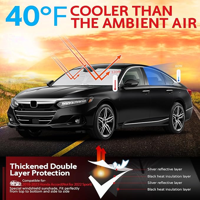 KAYZT Windshield Sun Shade for Honda Accord Sedan 2018-2025 Foldable Sunshade - Image 2