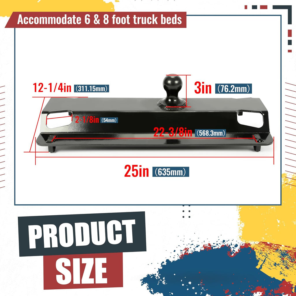 ECOTRIC Universal Fifth Wheel Gooseneck Hitch Adapter Plate for Pickup | Truck Bed Standard 5th Fifth Wheel Rails 30,000 lbs 2-5/16-Inch Ball