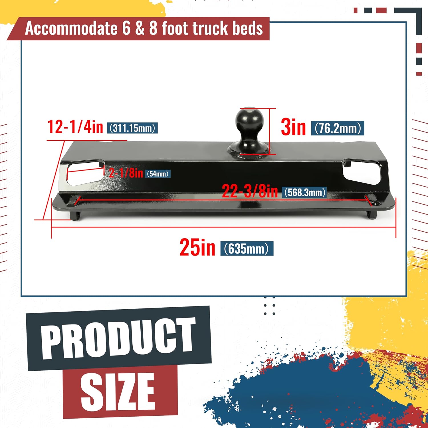 ECOTRIC Universal Fifth Wheel Gooseneck Hitch Adapter Plate for Pickup | Truck Bed Standard 5th Fifth Wheel Rails 30,000 lbs 2-5/16-Inch Ball