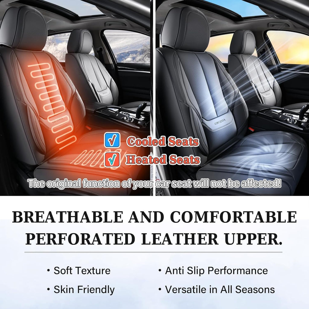 coverado seat covers full set, black seat covers, front angle view