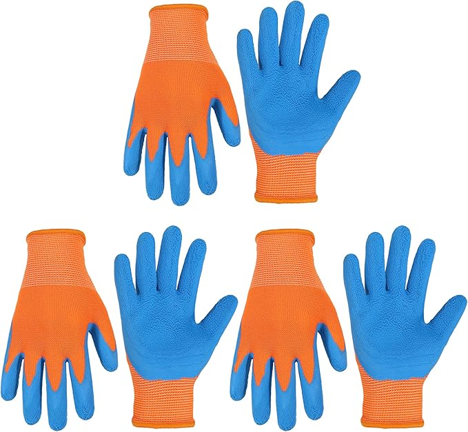 HANDLANDY 3 Pairs Kids Gardening Gloves Latex Free, Nitrile Coated Children by HANDLANDY