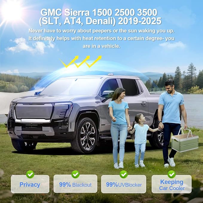 5pcs Car Window Shades for GMC Sierra 1500 2500 3500 2019-2025 Accessories - Image 2
