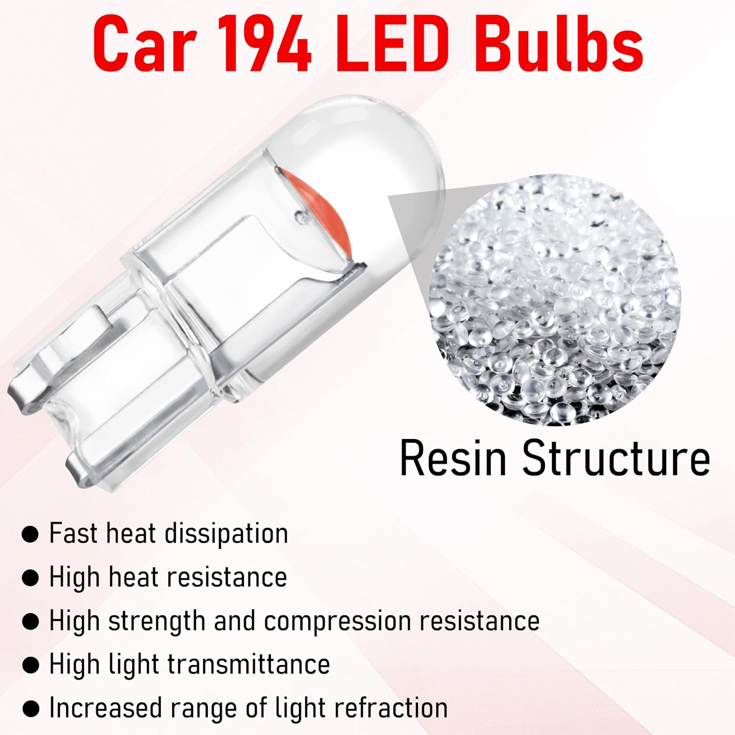 ecocstm 30 PCS Car 194 LED Bulbs, 168 2825 W5W T10 Wedge COB LED Replacement Bulb, Error Free Interior Bulb for Dashboard Light, Dome Lights (Red)