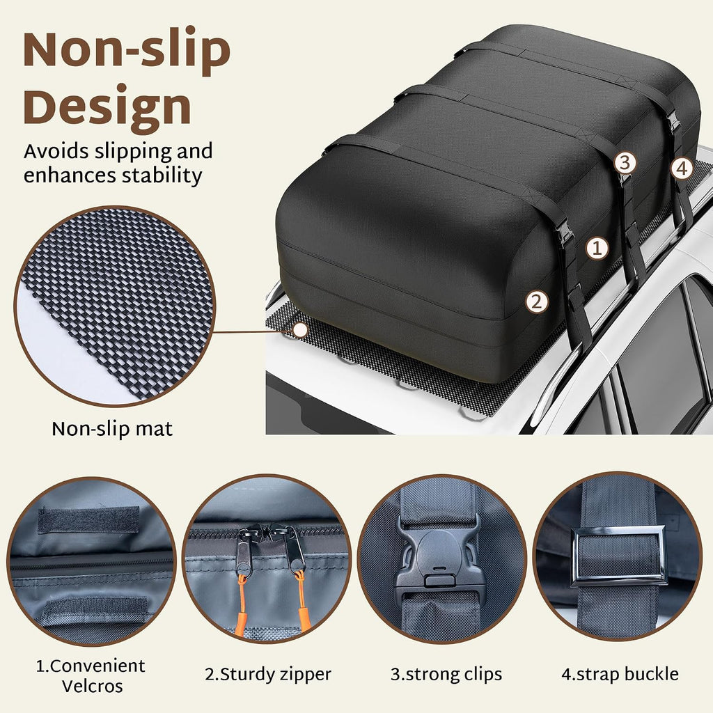 iBirdie Roof Rack Cargo Carrier 36.4 Cubic Feet, XXL Soft-Shell Rooftop Cargo Box, Waterproof Heavy Duty 1200D for Car with/Without Roof Rack, Includes Anti-Slip Mat, Door Hooks, 56x45x25 inches