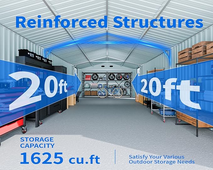 20 x 13 FT Outdoor Storage Shed, Large Metal Garden Tool Shed - Image 4