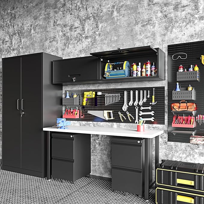 Small Wall-Mounted Locking Cabinet Metal Garage Storage Cabinet Hanging - Image 6