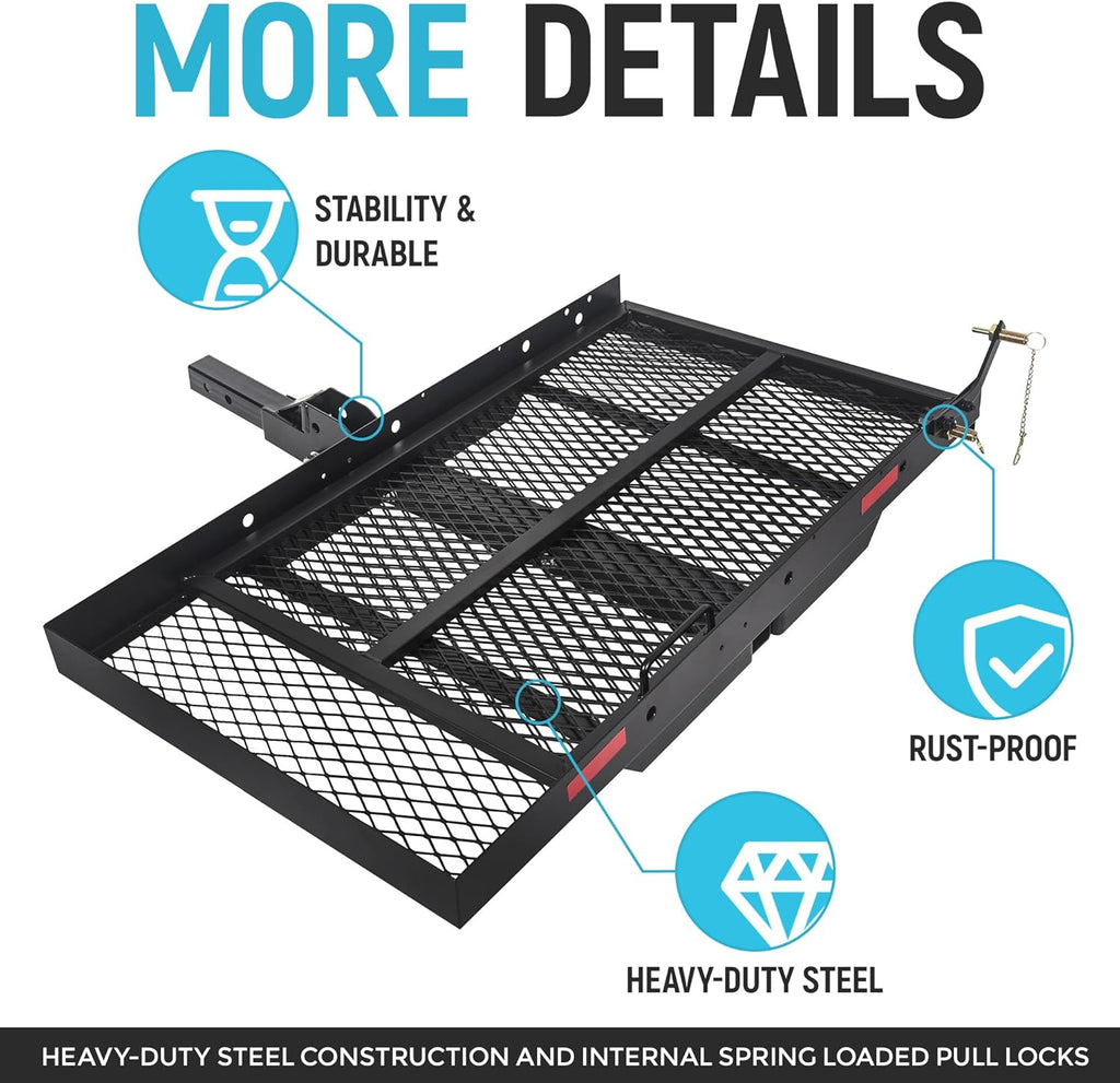 ECOTRIC 46.2 X 26.8 X 38.7 Inch Hitch Cargo Carrier W/Ramp Foldable 500 Lbs | Trailer Hitch Mount Steel Wheelchair Carrier Mobility Scooter Ramp 2" Hitch Receiver for Snow Blower SUV Truck Van Car