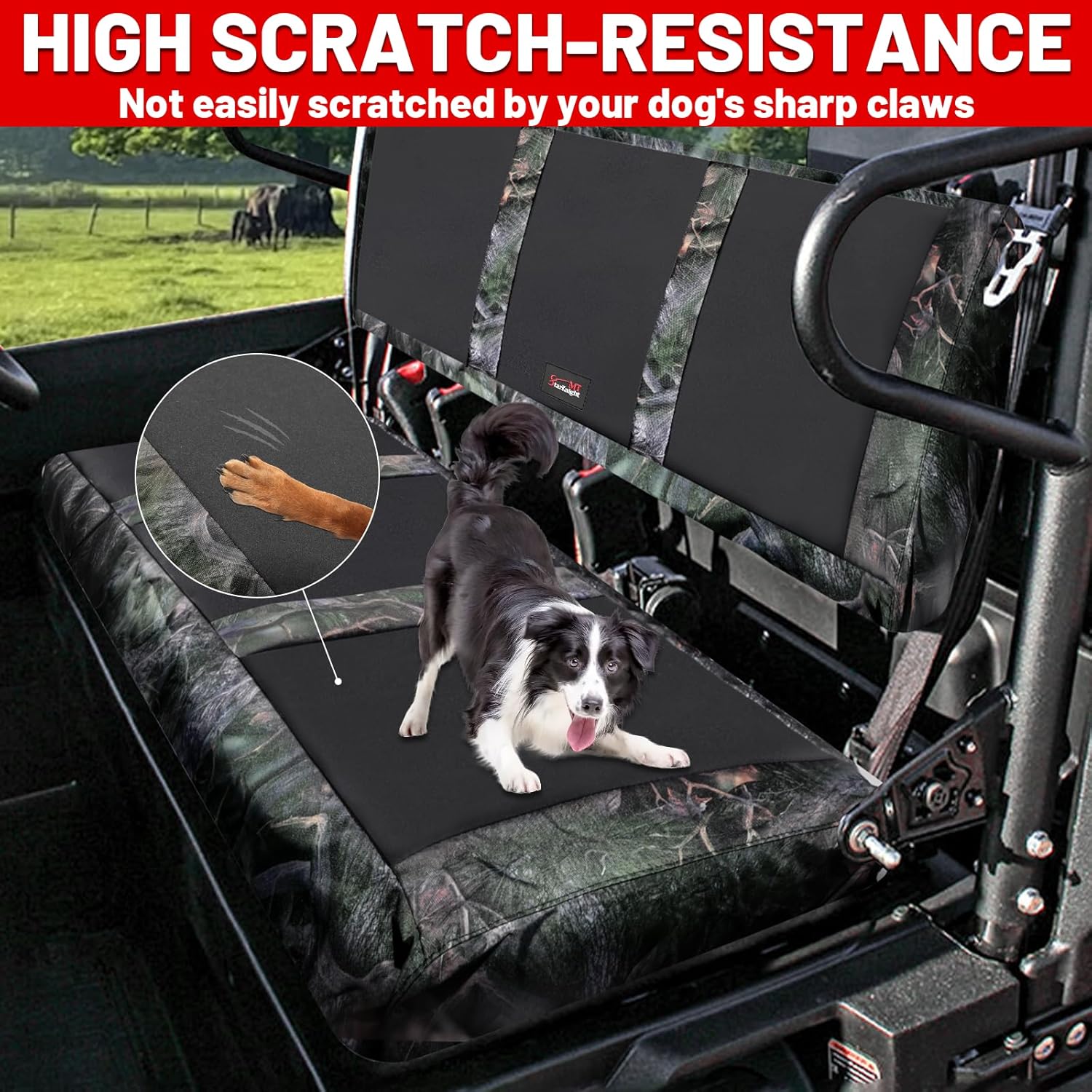 StarknightMT UTV Mule Pro Seat Covers 1680D Compatible with Kawasaki Mule PRO-FXT FX DXT DX 2015-2026 Waterproof Bench Seat Covers Accessories (Camouflage Spell Black)