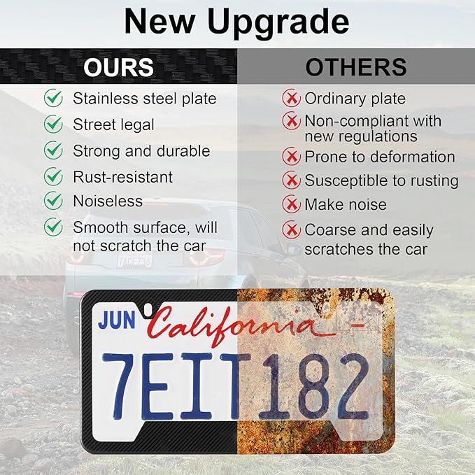 LivTee Carbon Fiber License Plate Frames, 2 Holes Stainless Steel License Plate - Image 6