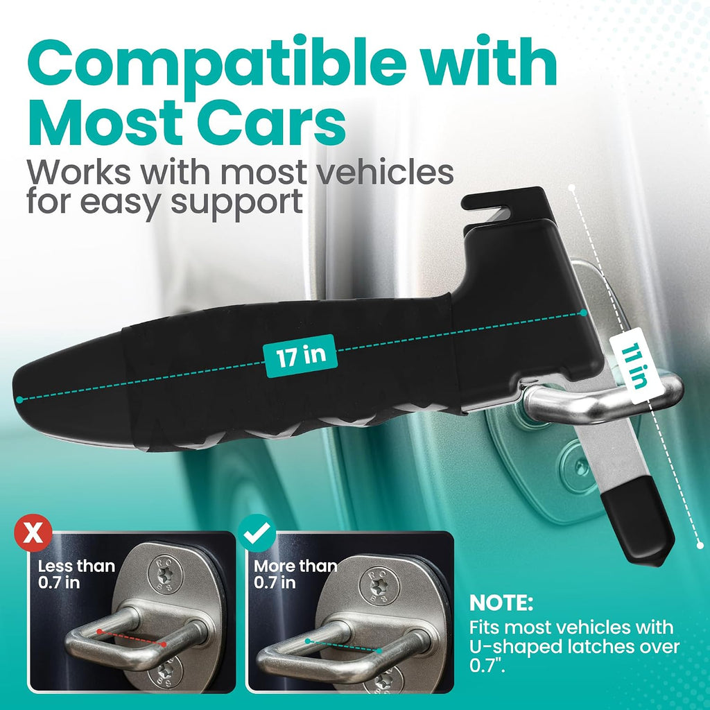 Car Door Handle for Elderly - Car Cane Standing Mobility Aid Tool to Help Get Out, 3 in 1 Car Door Latch Bar for Seniors and Handicapped Pack of 1 - (Black)
