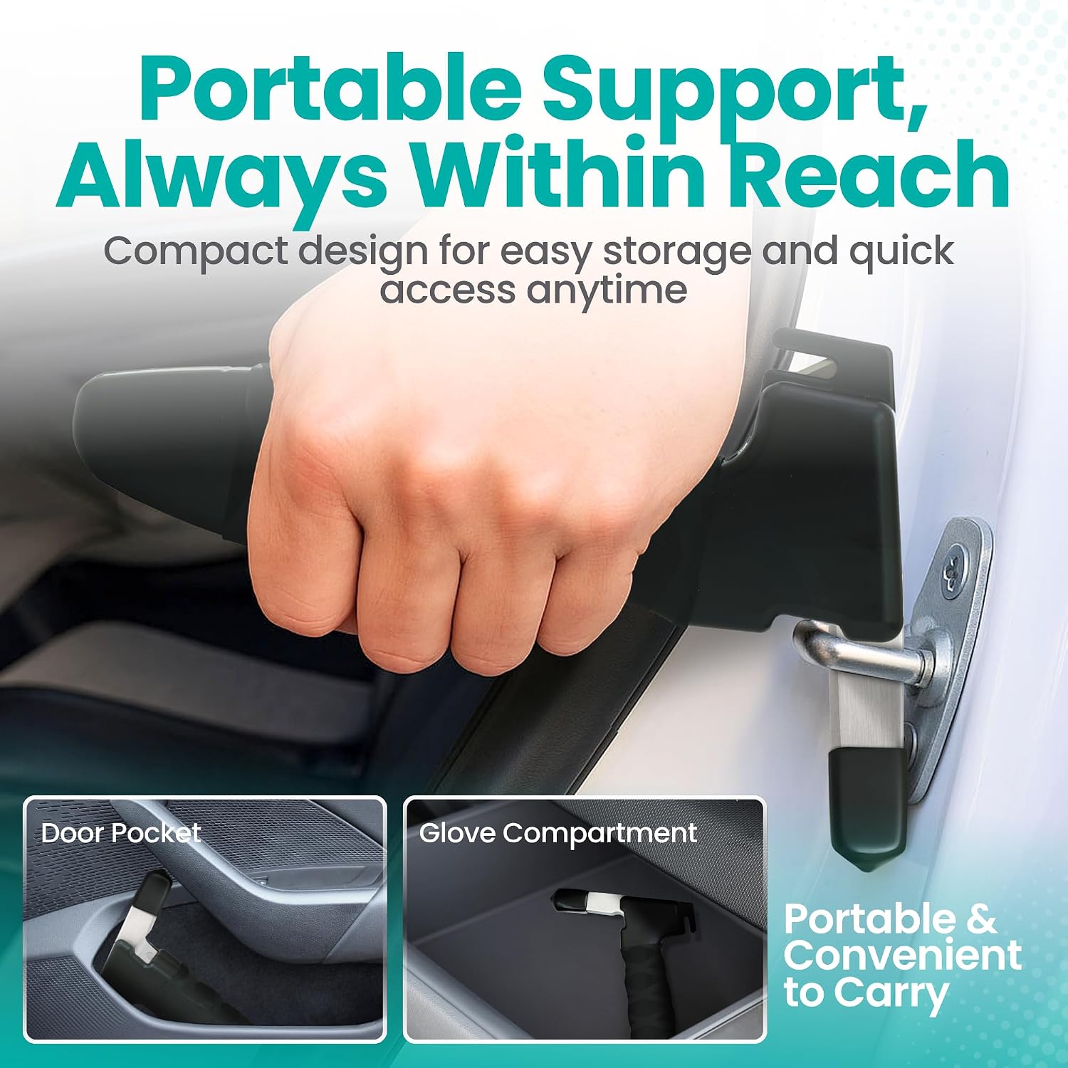 Car Door Handle for Elderly - Car Cane Standing Mobility Aid Tool to Help Get Out, 3 in 1 Car Door Latch Bar for Seniors and Handicapped Pack of 1 - (Black)
