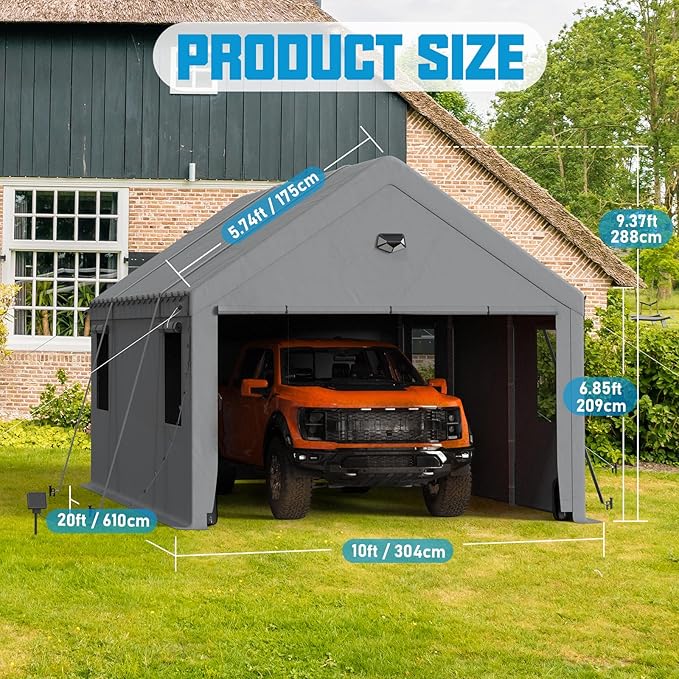 10x20 Carport Canopy, Heavy Duty Car Port, Portable Car Ports Garage - Image 2