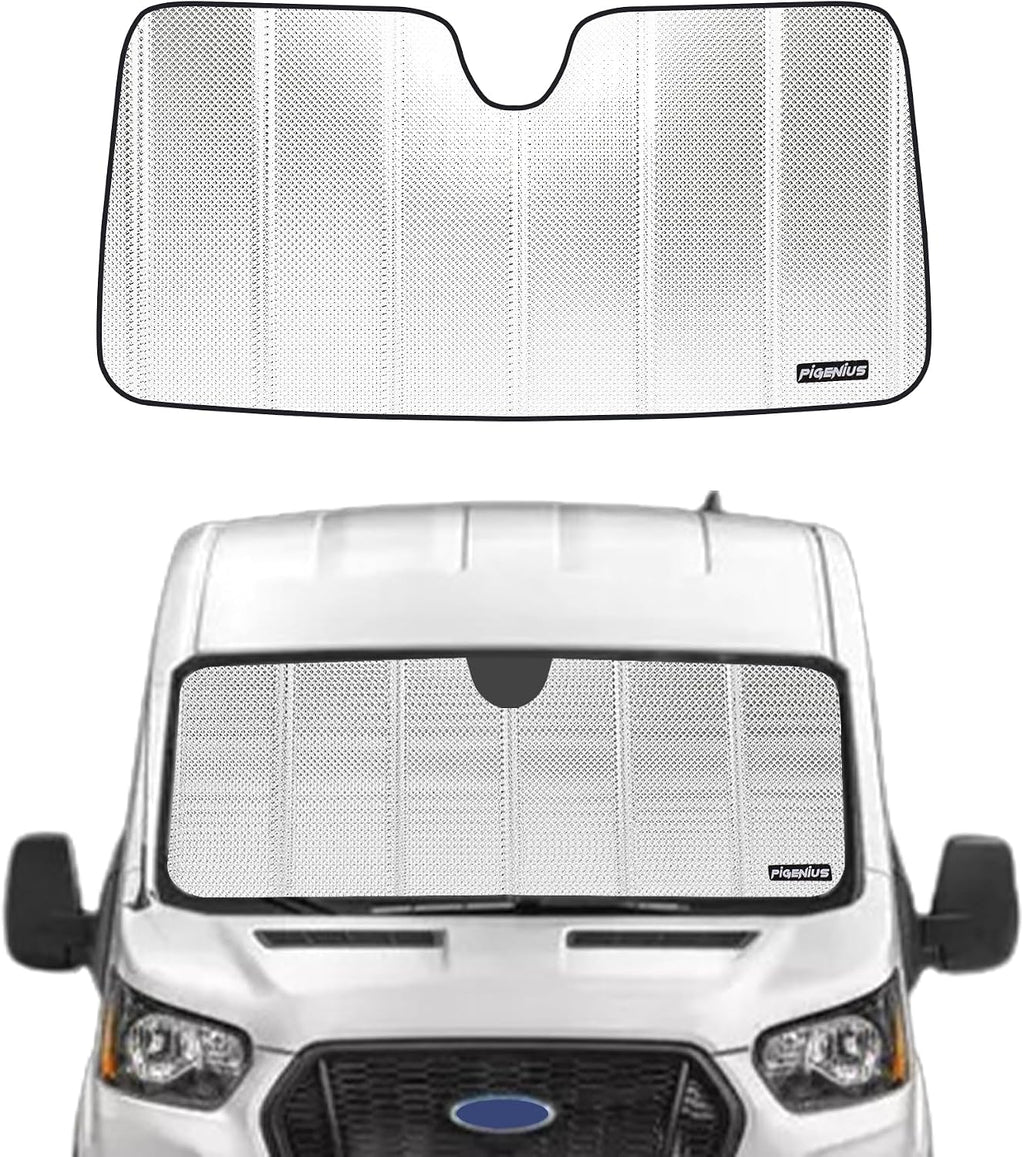 Pigenius Windshield Sun Shade for Ford Transit 2015-2026. Reflective Aluminum Film Front Window Sunshade - BLAZBLOCK