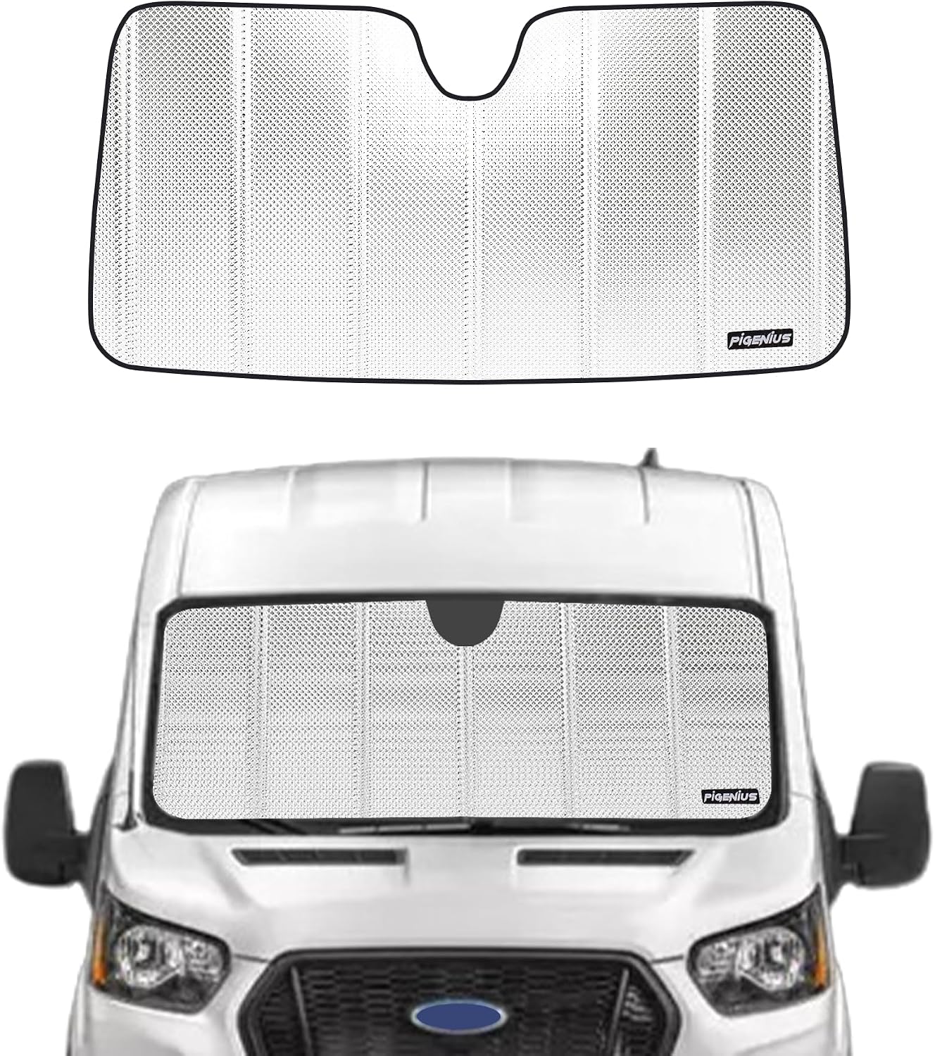 Pigenius Windshield Sun Shade for Ford Transit 2015-2026. Reflective Aluminum Film Front Window Sunshade - BLAZBLOCK
