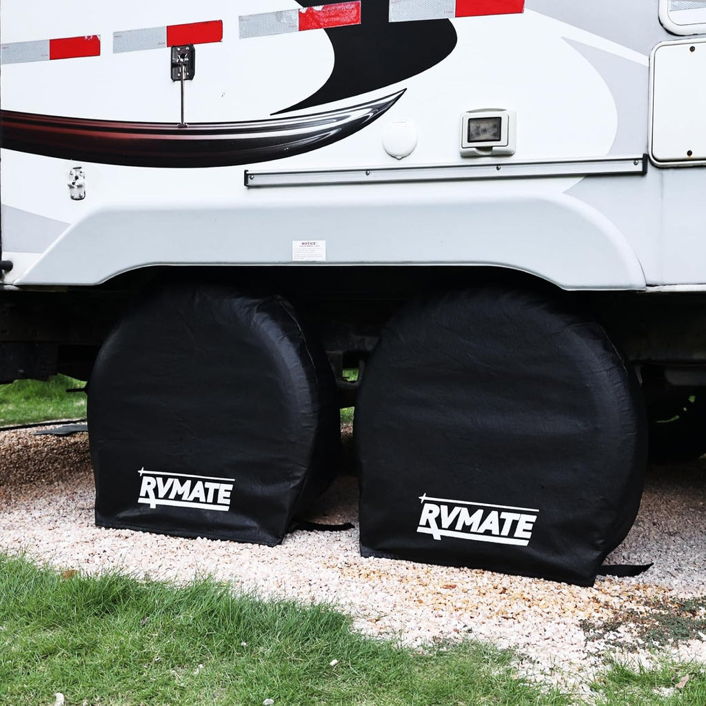 RVMATE RV Tire Covers, Wheel Cover (4 Pack) Fits 27"-29" Diameter Tires, Waterproof Anti-UV Black Tire Covers RV Accessories for Truck/Trailer/Car