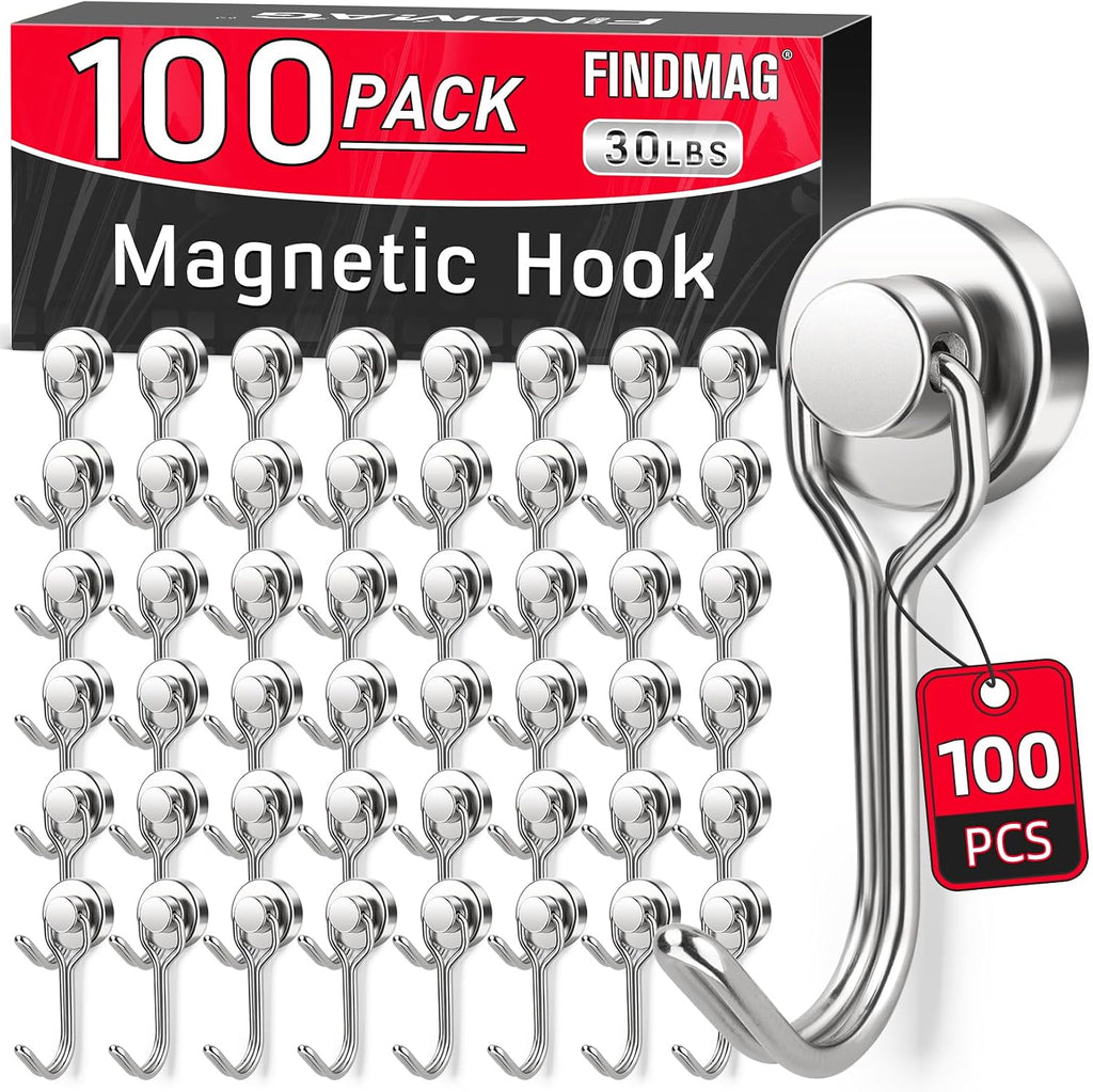 FINDMAG 100 Pack Magnetic Hooks, 30lbs+ Magnetic Hooks