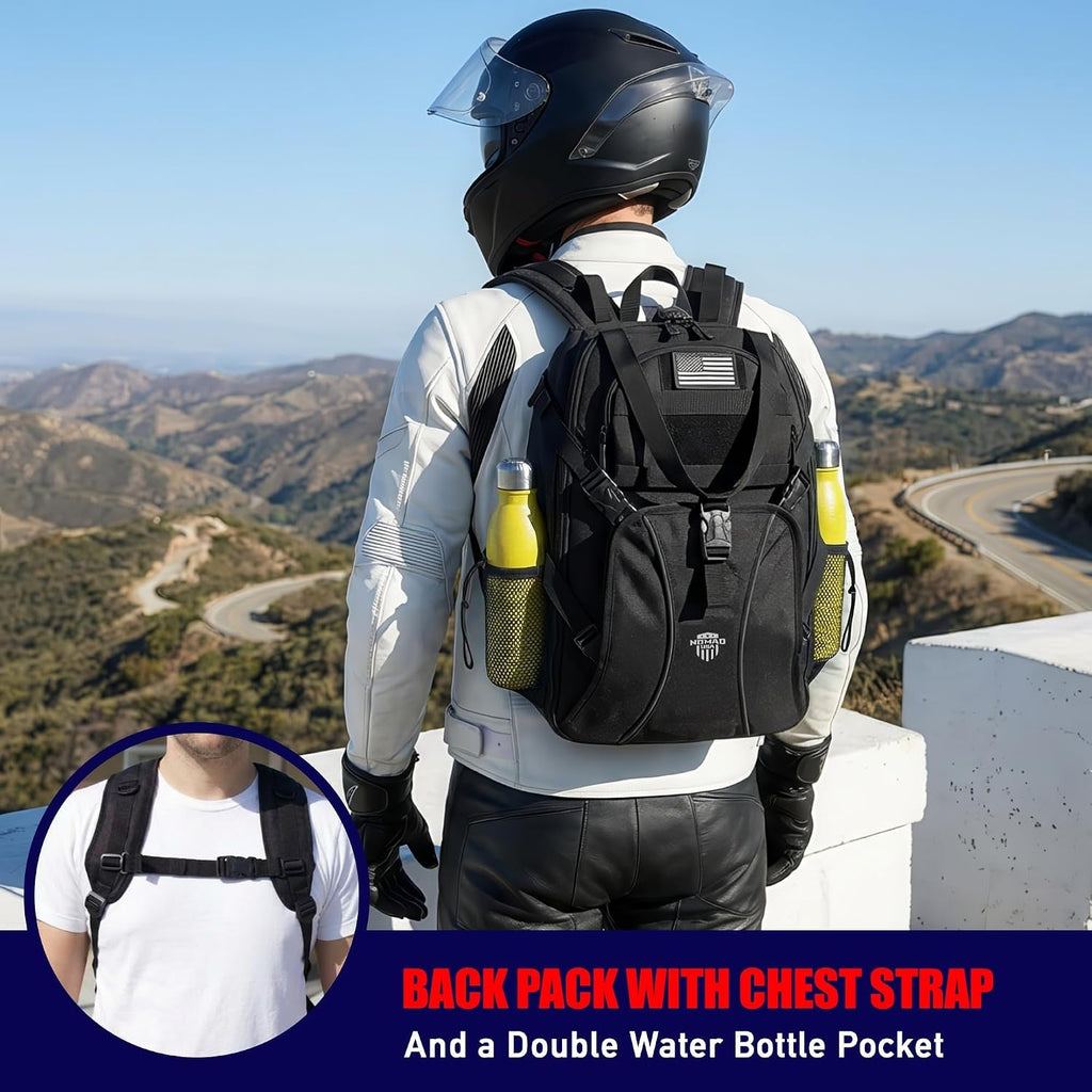 Nomad Motorcycle Backpack Fits Helmet, Bike Sissy Bar Backpack Lightweight Military Molle Tactical Back Pack Men/Women, Laptop Rucksack, Water Resistant Assault Pack Travel, Camping, Hiking Back Pack
