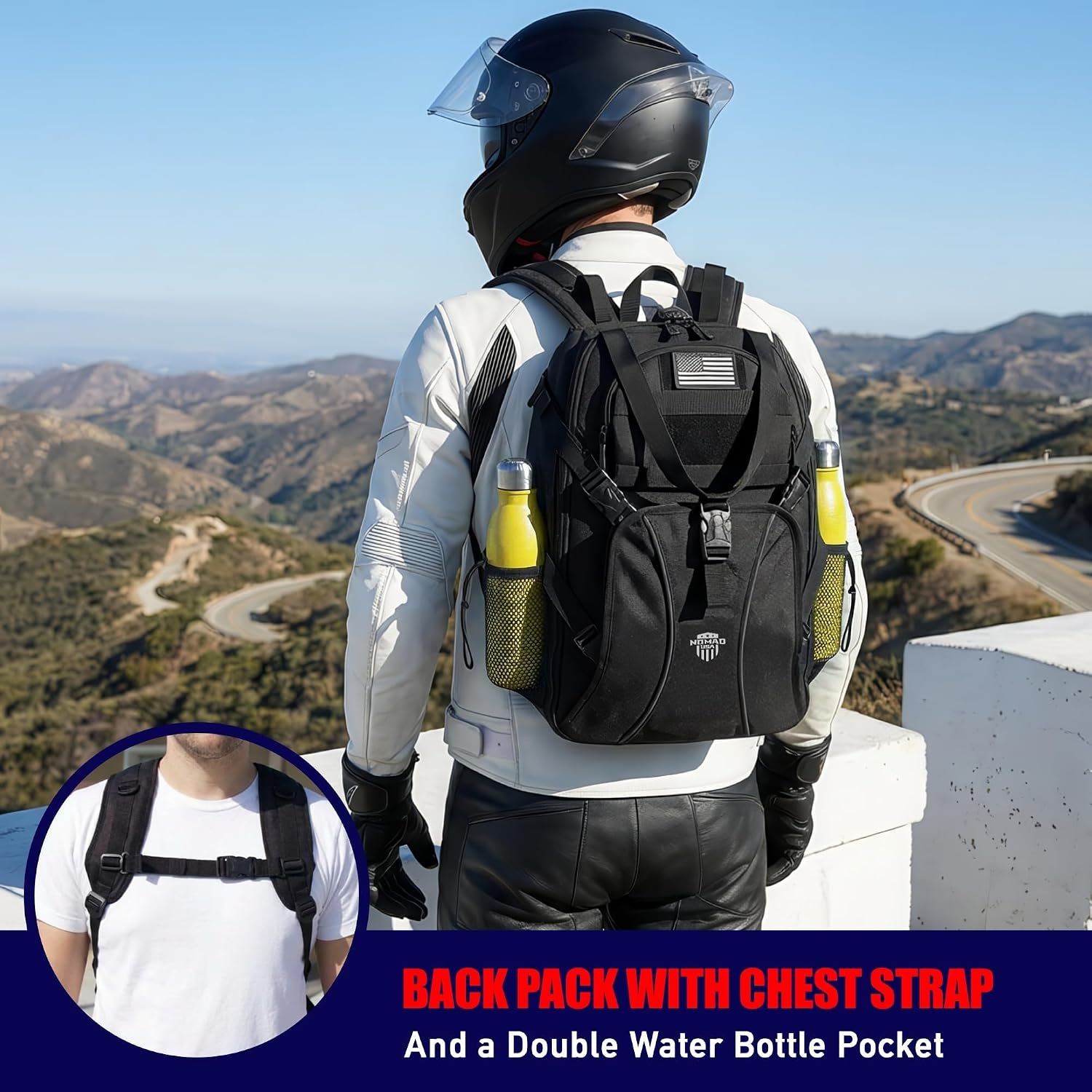 Nomad Motorcycle Backpack Fits Helmet, Bike Sissy Bar Backpack Lightweight Military Molle Tactical Back Pack Men/Women, Laptop Rucksack, Water Resistant Assault Pack Travel, Camping, Hiking Back Pack