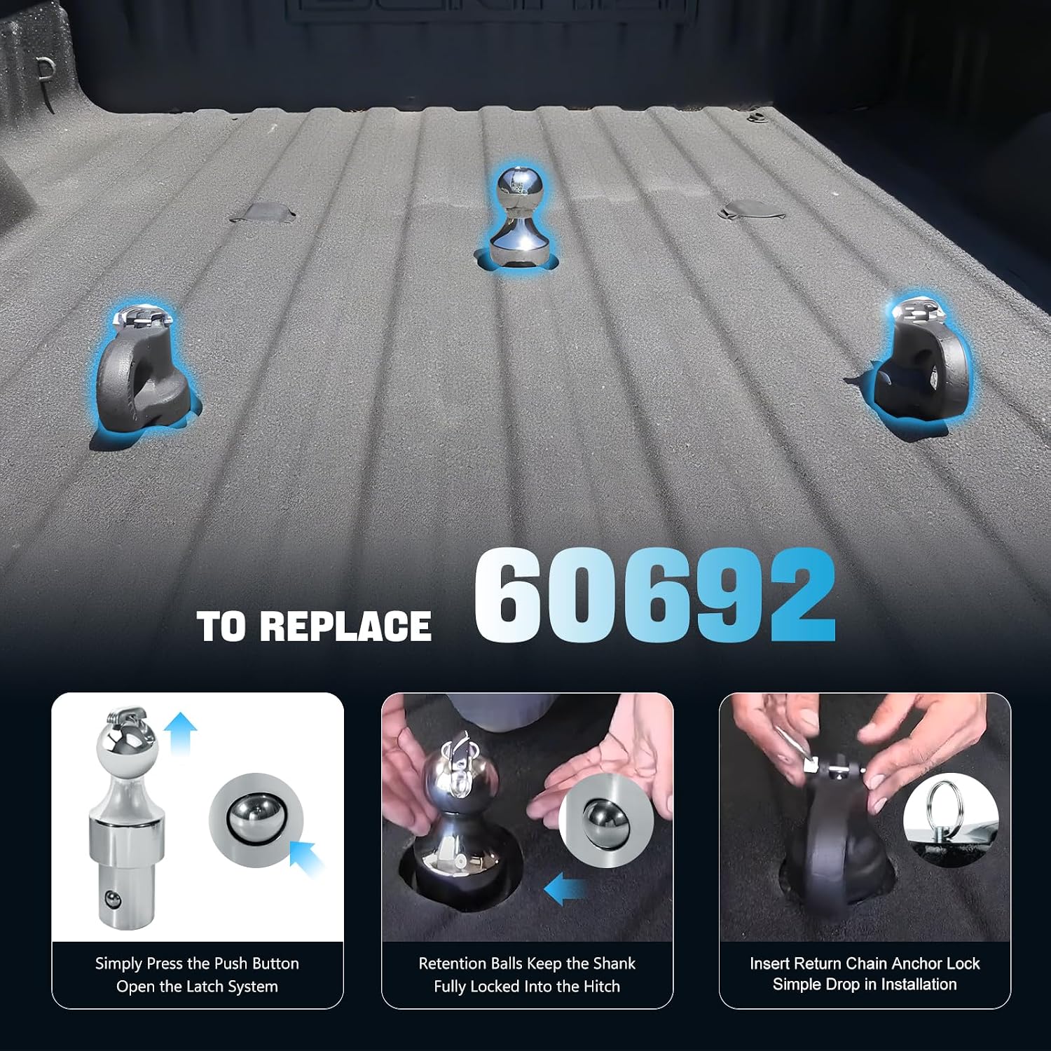 Gooseneck Hitch Ball Replacement Fit for Ford F250 F350 F450 2013-2026，Chevrolet Silverado, GMC Sierra & Nissan Titan XD 2016-2026，2-5/16 Inch Ball Up to 38K lbs GTW/ 9500 lbs VTW