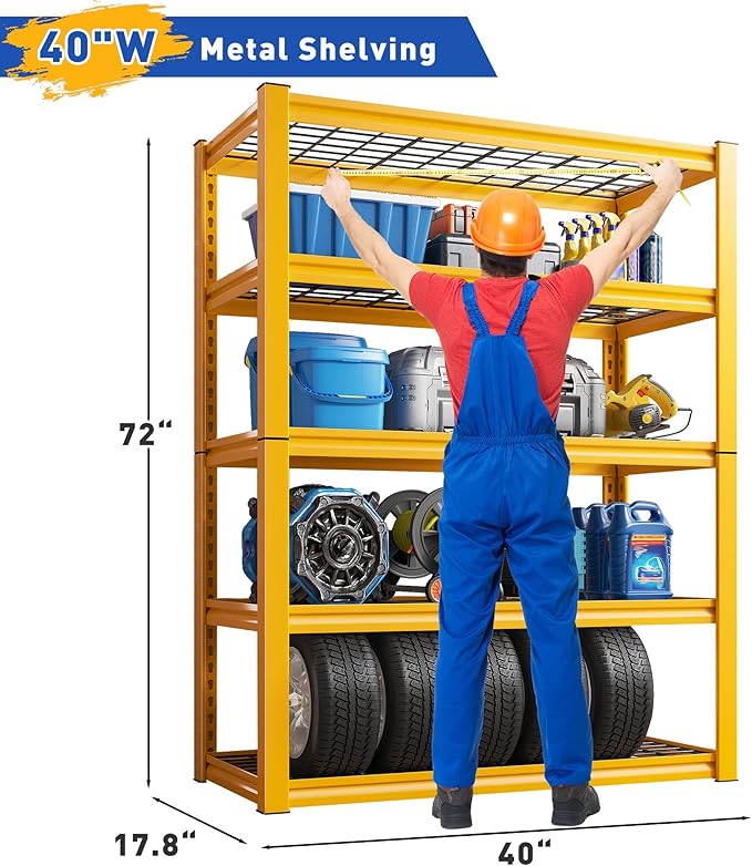REIBII Storage Shelves 40''W Garage Shelving Heavy Duty Metal Shelvin...