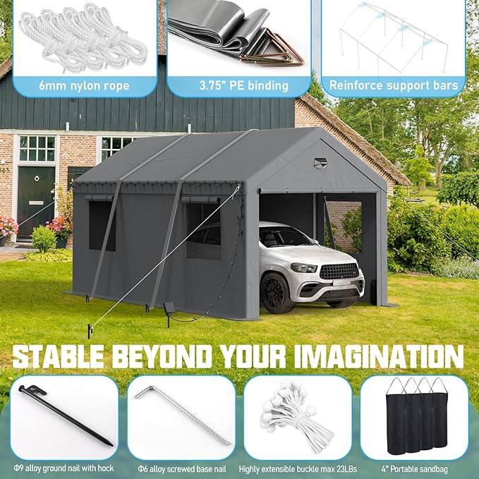 10x20 Carport Canopy, Heavy Duty Car Port, Portable Car Ports Garage - Image 3