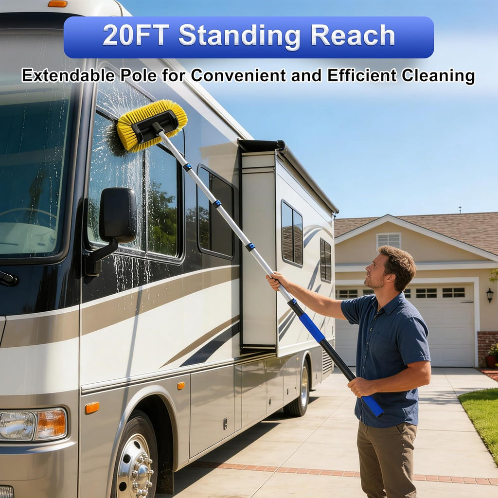 18FT Reach Car Wash Brush with Long Handle, 3 to 12 FT Car Cleaning Brush with Soft Bristle, Aluminium Telescoping Pole for Solar Panel, House Siding, SUV, Cars, Trucks, RV, Floors, Navy