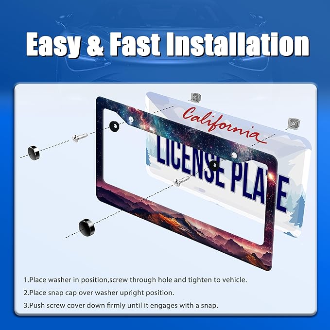 Mountain License Plate Frame Colorful Starry Sky Galaxy License Plate Stainless - Image 3
