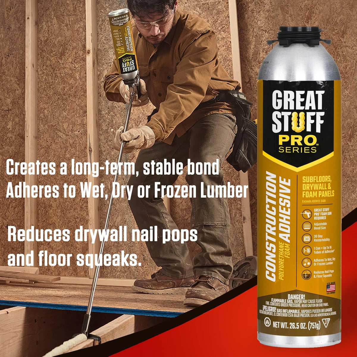 great stuff pro construction adhesive for wall &, side view