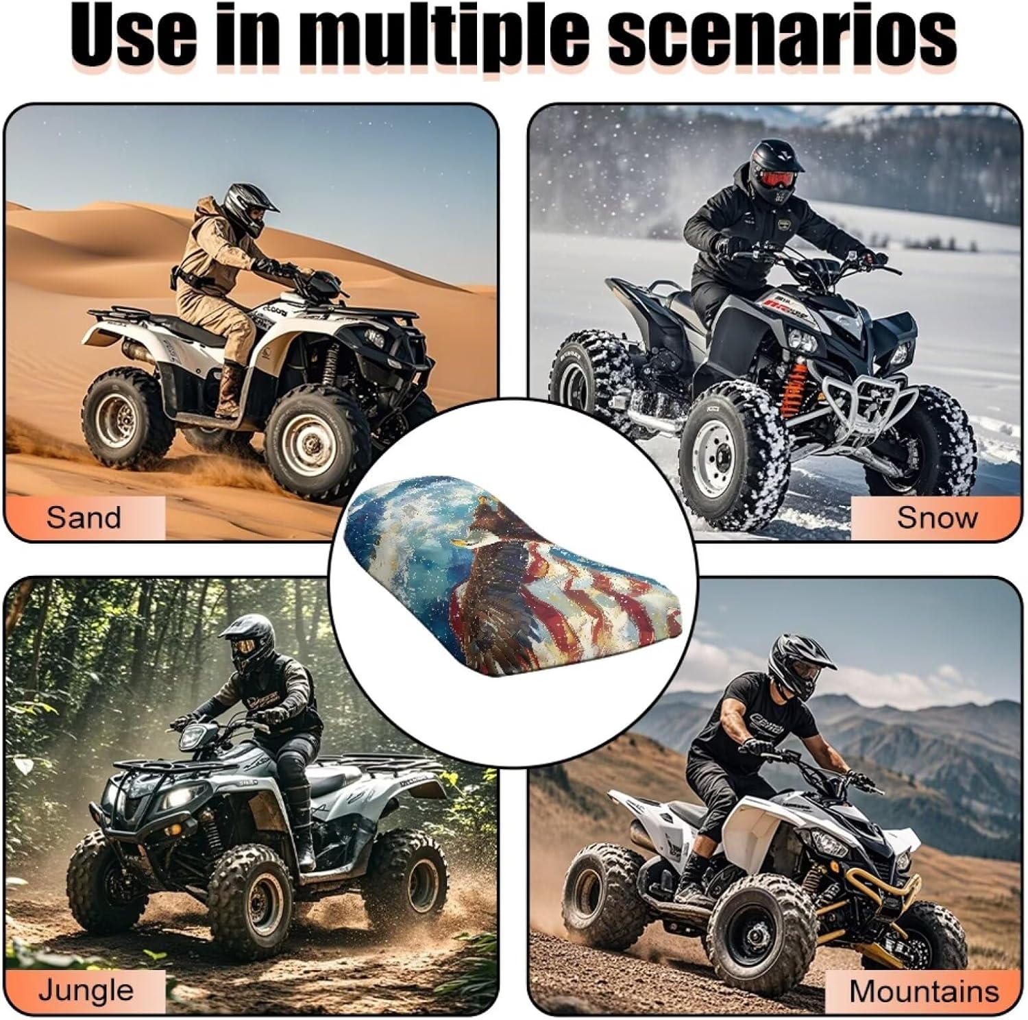 Forchrinse American Flag Eagle ATV Seat Cover Universal Four Wheeler Seat Cover Waterproof Motorcycle Cushion Covers Compatible with Polaris Sportsman Polaris Scrambler Honda Rancher