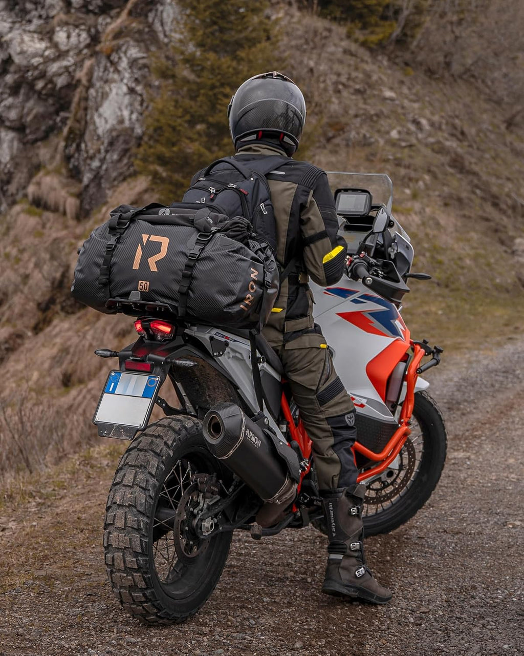 IRON JIA'S Motorcycle Dry Bag - Waterproof Duffle & Luggage Tail Bag Saddle Bags with Roll Top Closure, Shoulder Straps, Inner Pocket and Mesh Pocket (Black, 30L)