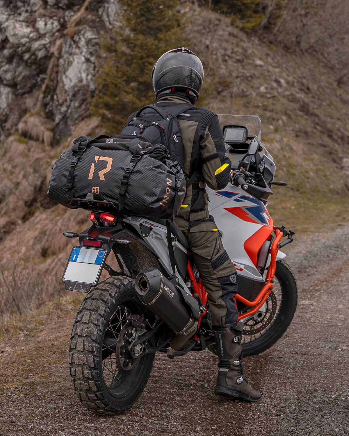 IRON JIA'S Motorcycle Dry Bag - Waterproof Duffle & Luggage Tail Bag Saddle Bags with Roll Top Closure, Shoulder Straps, Inner Pocket and Mesh Pocket (Black, 30L)