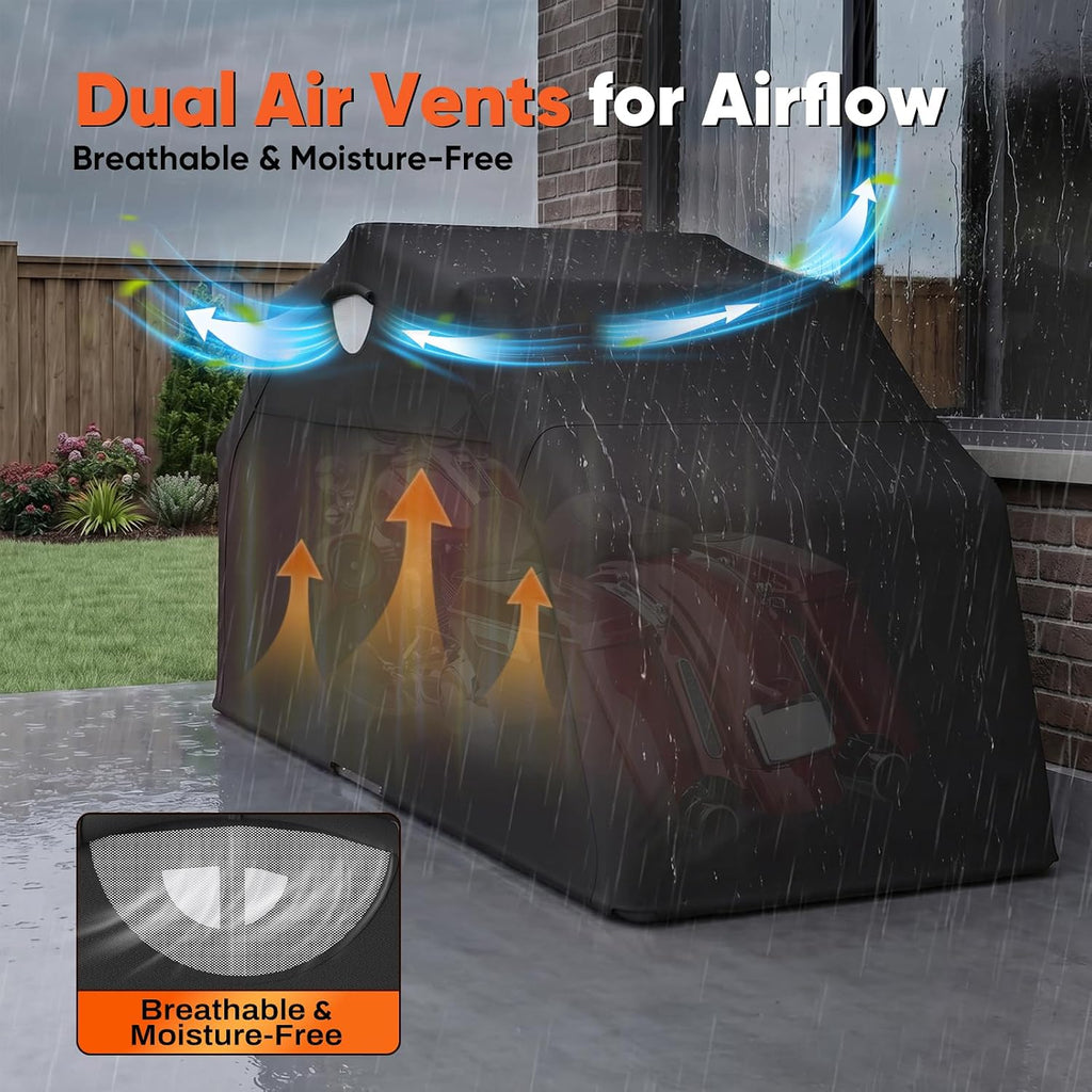 quictent motorcycle garage pod shelter hard shell with, front angle view