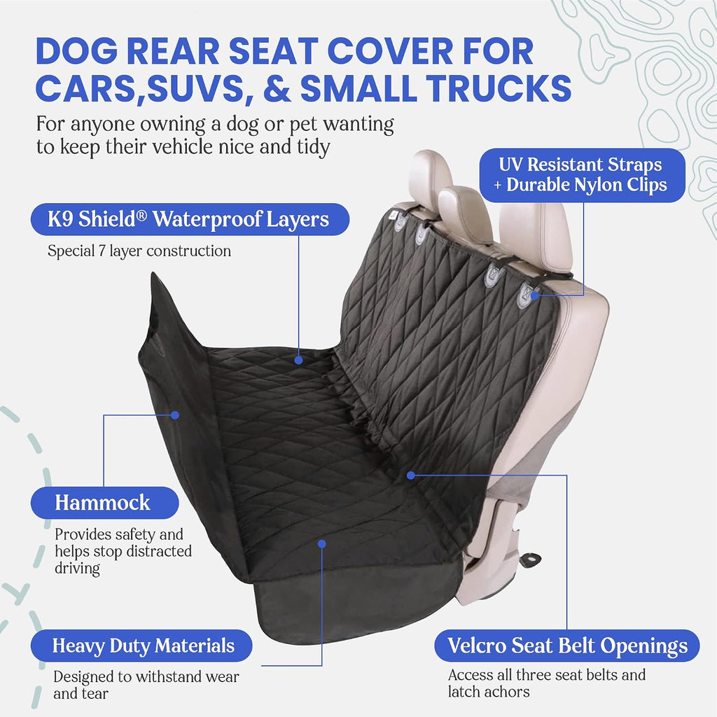 4knines heavy-duty rear seat cover for dogs, black, close-up detail