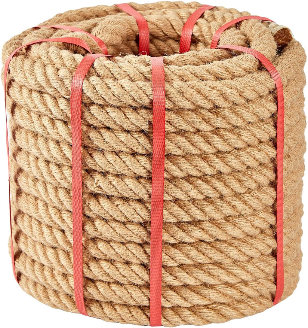 Jute Rope 1.5 Inch x 50 FT, Hemp Rope Twisted Heavy Duty, Perfect for Home Decor, Crafts, Landscaping, Cat Scratching Posts, DIY Projects