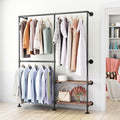 industrial pipe clothes racks with black shelves, industrial, main product view
