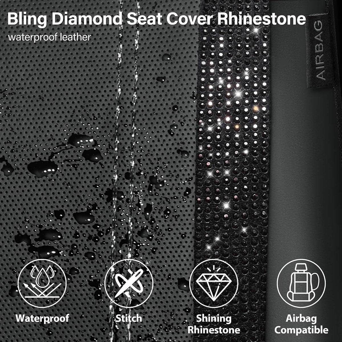 car pass leather bling diamond car seat covers, side view