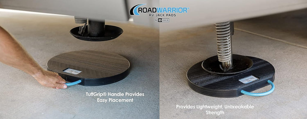 RoadWarrior Heavy-Duty RV Jack Pad – Polymer Stabilizer Block, 25,000 lb Load Rating, TuffGrip Handle, Stackable & Waterproof, Made in USA, 12"X1" (1 Pad)