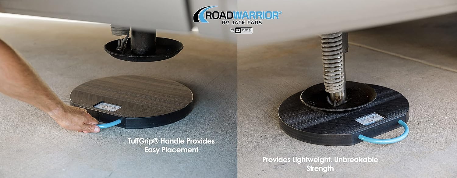 RoadWarrior Heavy-Duty RV Jack Pad – Polymer Stabilizer Block, 25,000 lb Load Rating, TuffGrip Handle, Stackable & Waterproof, Made in USA, 12"X1" (1 Pad)