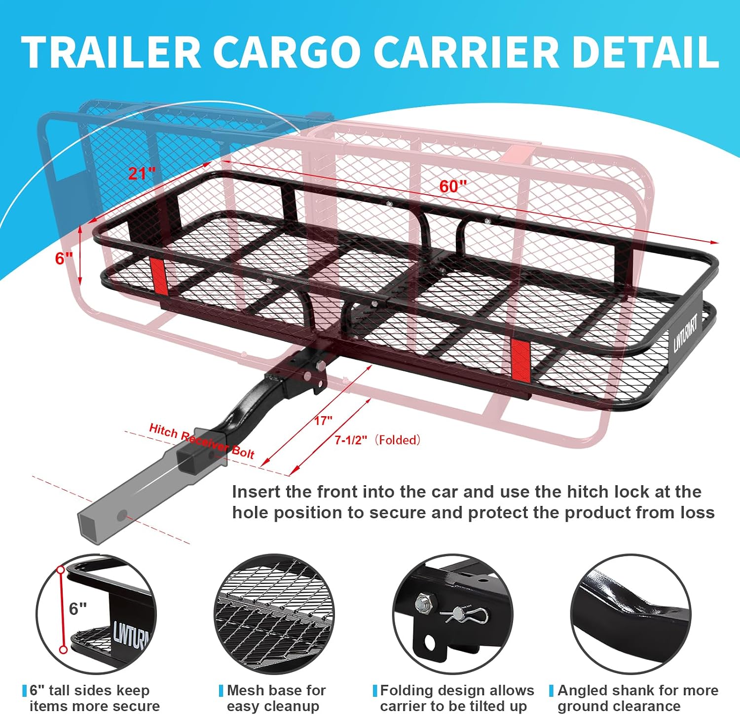 LWTURMRT 60"X21"X6" Hitch Cargo Carrier and Receiver Hitch Cargo Rack with Waterproof Cargo Bag(58"X20"X24"),Carrier Cargo Used Rust Resistant Baking Paint and Alloy Steel Material