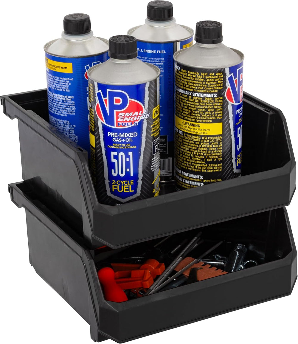 ReadySpace Medium-Wide Stackable Plastic Storage Bins, 4-Pack, Black
