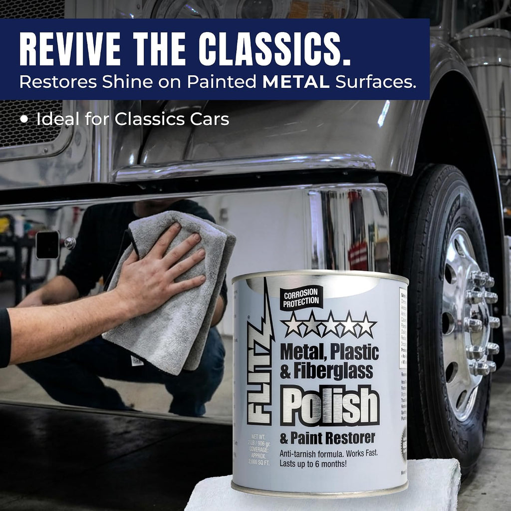 Flitz Metal Polish Paste - 2lb Can of USA-Made Polish for Solid Chrome, Stainless Steel, Aluminum- Non-Abrasive for Light Oxidation - Requires Manual Buffing - Not for Plated/Coated Surfaces (1 Pack)