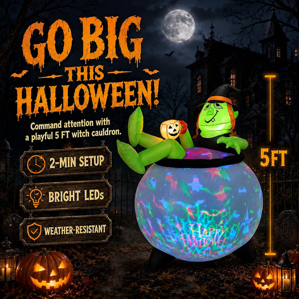 5 FT Halloween Inflatables Outdoor Decoration, LED Outdoor Yard Decoration