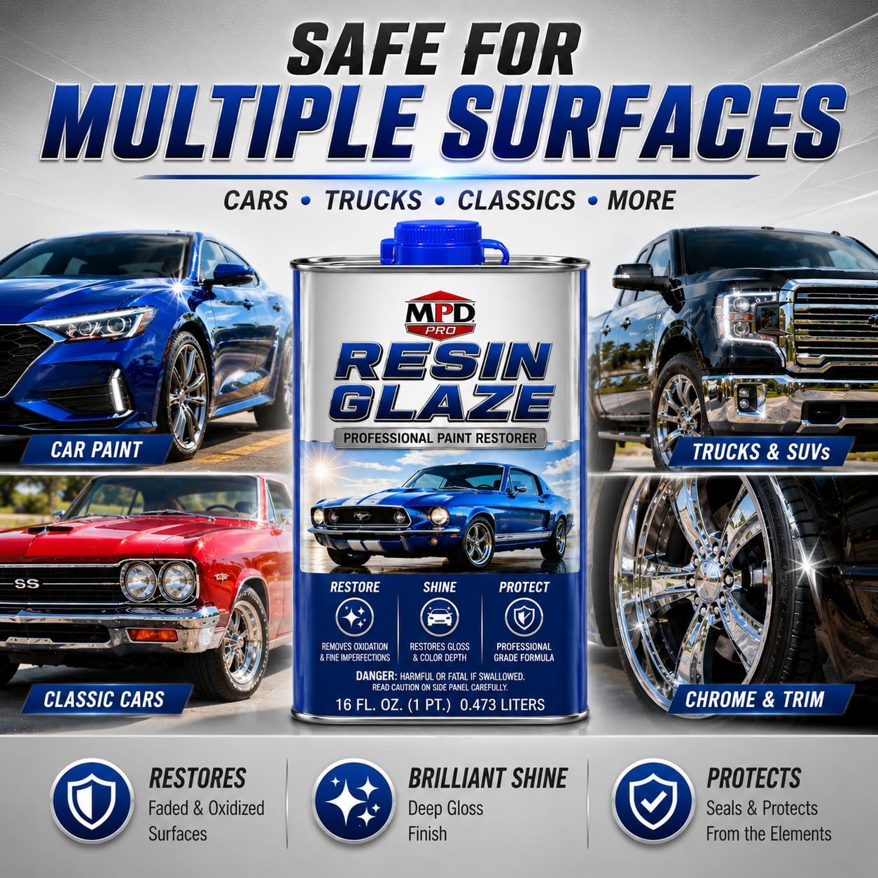 MPD Pro Automobile Resin Glaze Cleaner & Polish - 16oz - Paint Restoration, Car Scratch Remover, Clear Coat Enhancer, Car Finish Protectant (Pack of 6)