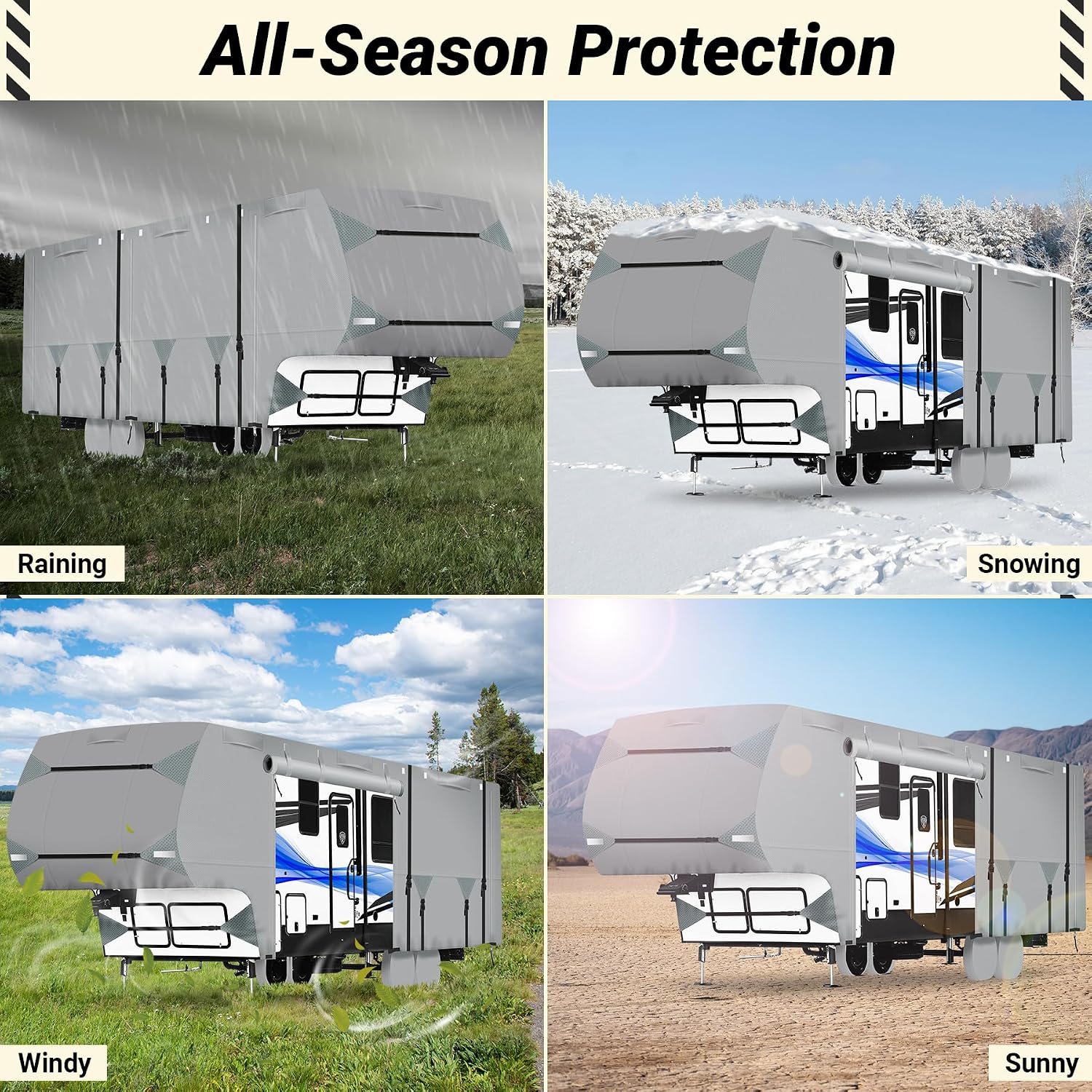 5th Wheel RV Cover 28-31ft, Upgraded 7-Layer Thick | 400 LBS Tearproof, Waterproof, Anti-UV & Windproof Camper Cover w/Tongue Jack Cover, Gutter Covers, Tire Covers, Stair Cover, Straps & Storage Bag