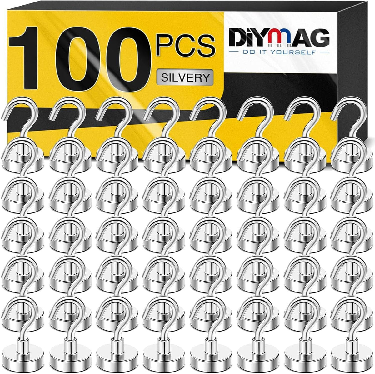 DIYMAG Neodymium 100 Pack Magnetic Hooks, Facilitate Hook