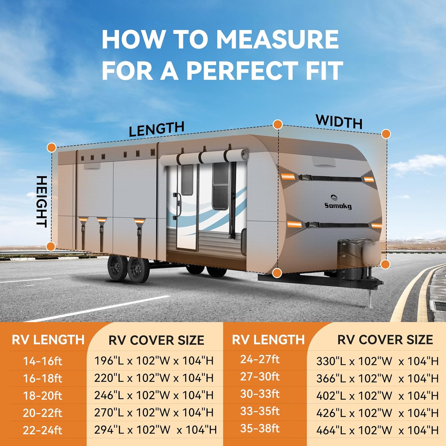 Travel Trailer Cover 27-30 FT, Heavy Duty 7-Layer RV Cover, Rip-Stop Camper Cover, Windproof with 5+2 Straps, UV & Snow Protection, Fits Rooftop A/C