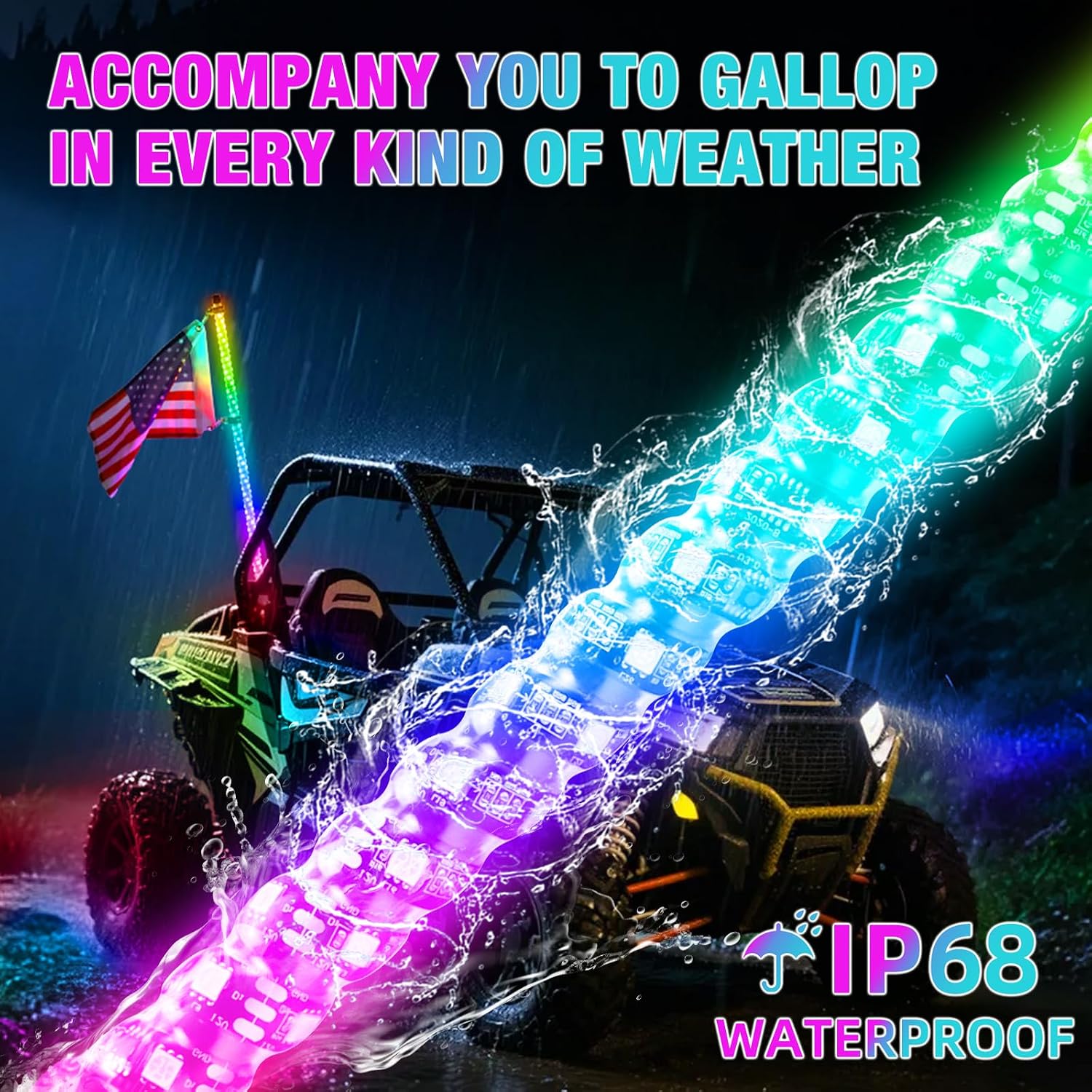 5FT(1.5M) RF Remote Control RGB LED Whips Light with Dacning/Chasing LED Antenna Light for Off-Road Vehicle ATV UTV RZR Jeep Trucks Dunes