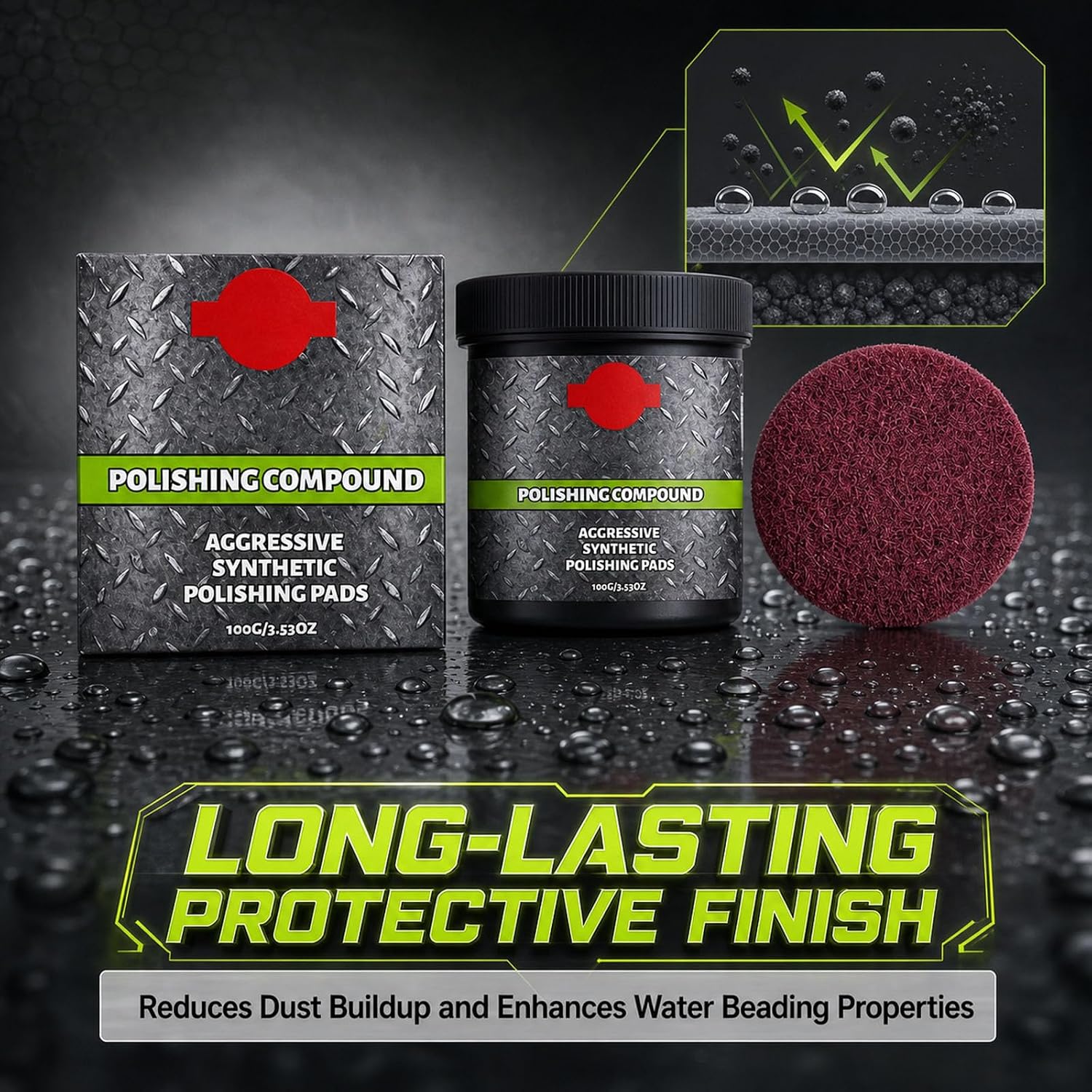 Polishing Compound with Synthetic Polishing Pad, Multi-Surface Scratch & Swirl Remover, Surface Restoration Polish for Metal Stone Hard Surfaces