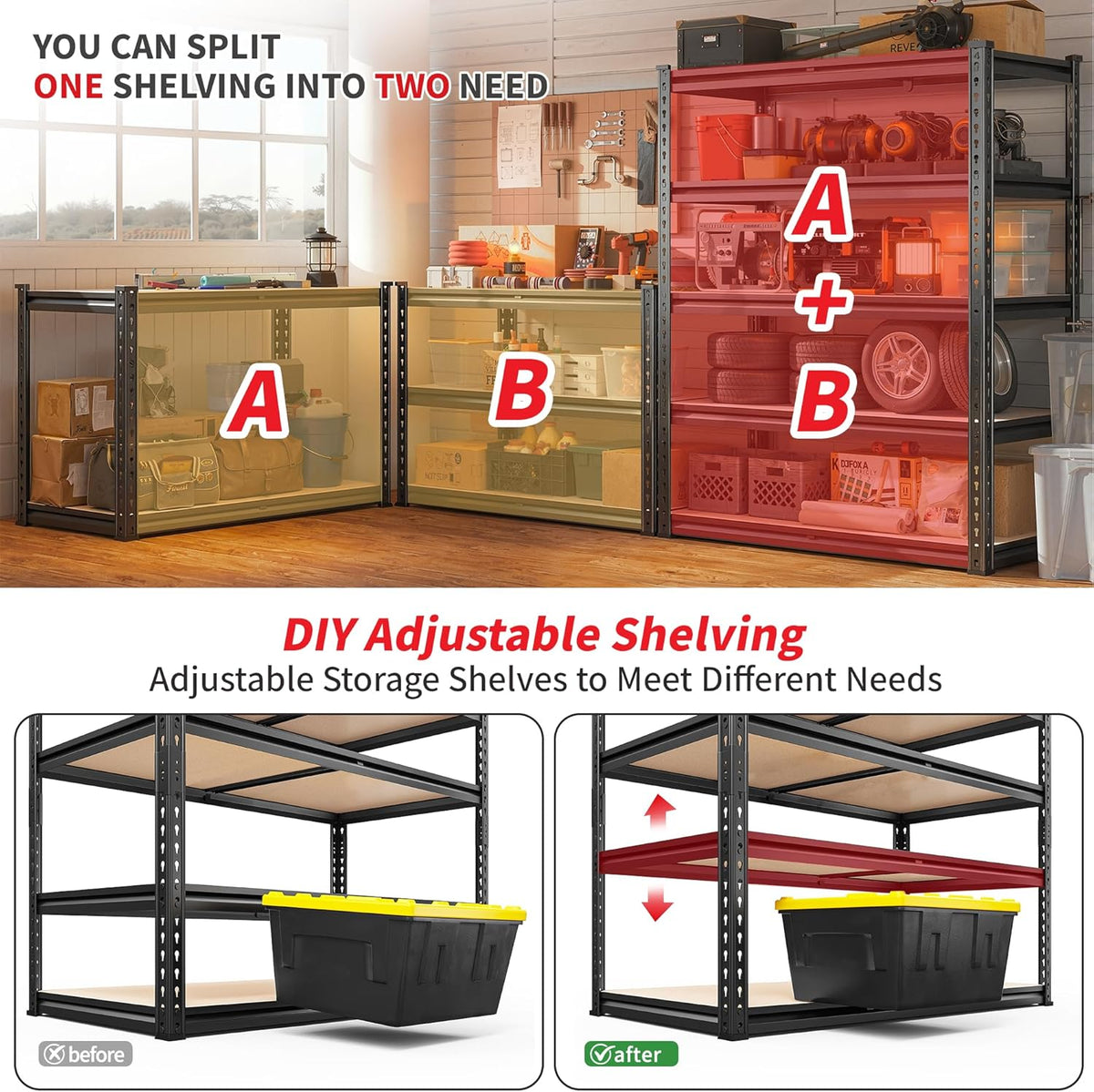 reibii 2 pack garage shelving, 2400lbs each,heavy duty, package contents