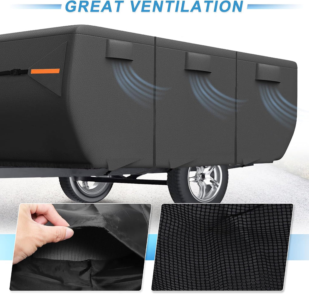 uxcell Waterproof Camper Trailer Cover for 12'-14' RVs | Anti-UV All-Weather Protection with 5 Reinforced Straps & Ventilation Vents Black